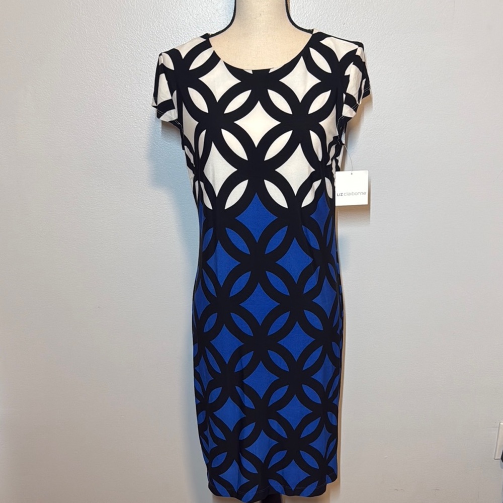 Elegant Blue and Black Geometric Dress by Liz Claiborne